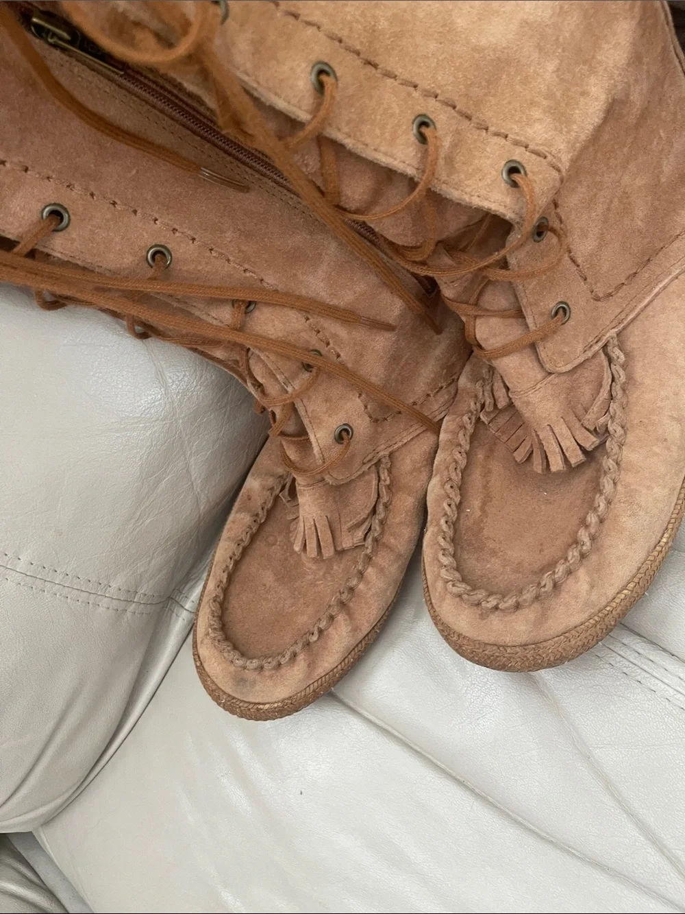 UGG Somaya Chestnut Suede Tall Moccasin Fringe Boots Size 10